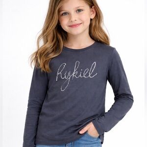 Sonia Rykiel NWT Black Rhinestone Logo Long Sleeve Crewneck Shirt